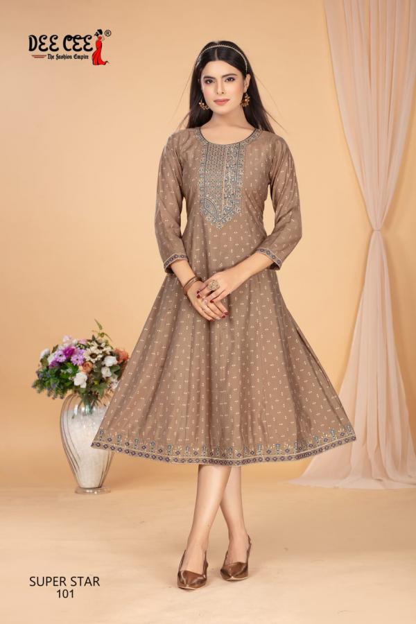 Deecee Super Star Flared Printed Roman Silk Kurtis Collection